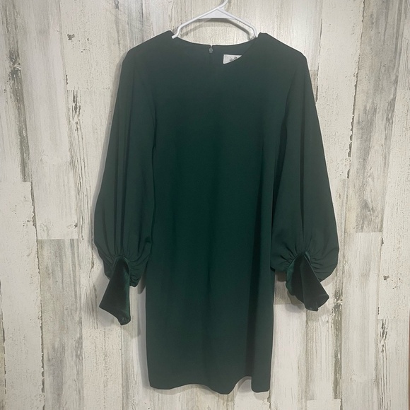 BADGLEY MISCHKA Belle Dress sz 4 Dark Green Cocktail Party Velvet Balloon Sleeve - Picture 2 of 9